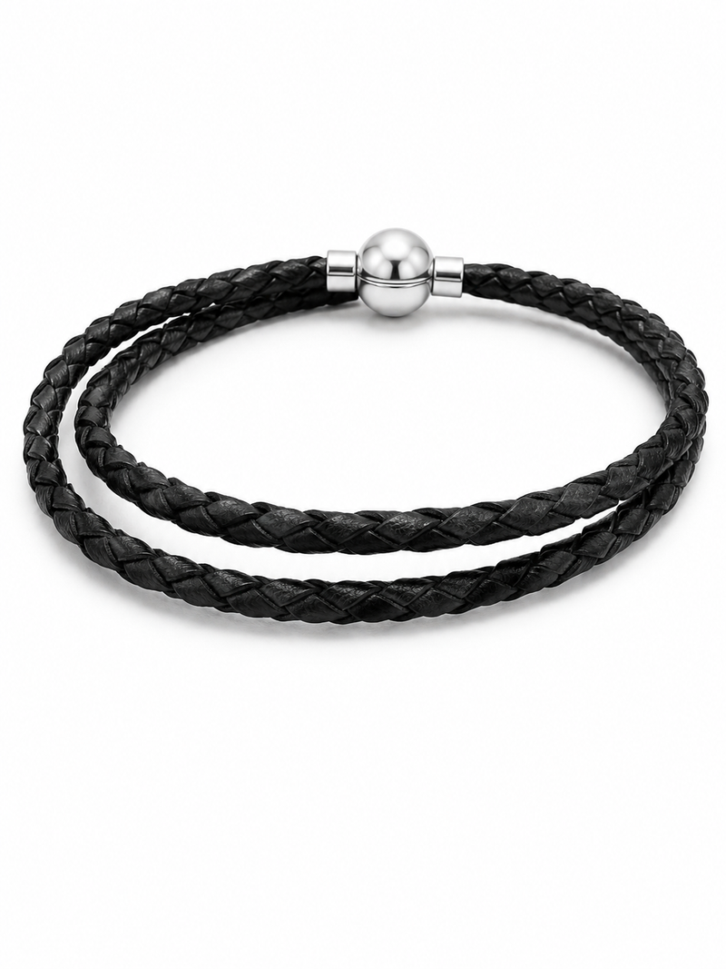 Bracciale in Cuoio a doppio giro | Nero